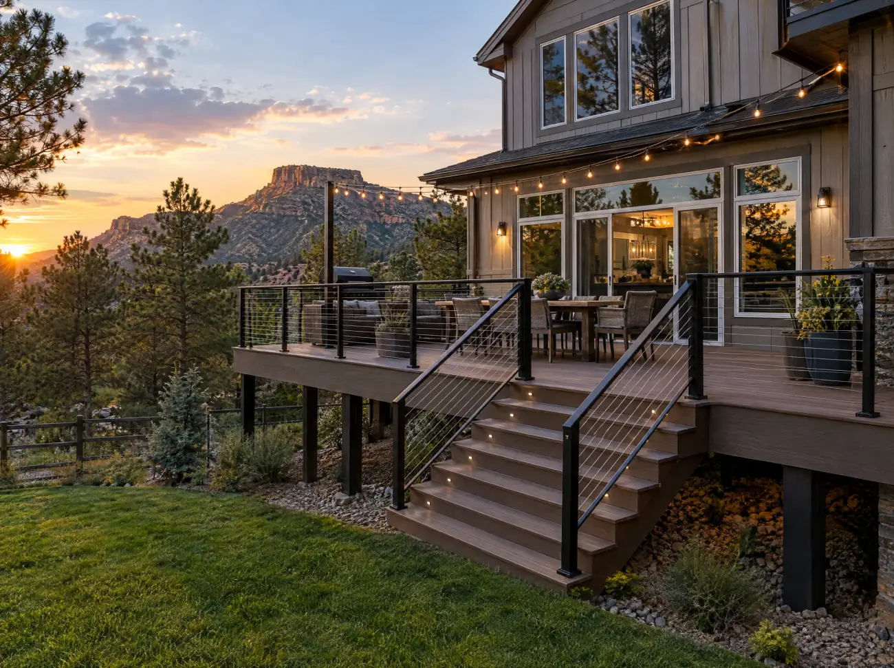 Castle Rock decks and patios: a raised composite deck with cable railings Castle Rock decks and patios: a raised composite deck with cable railings