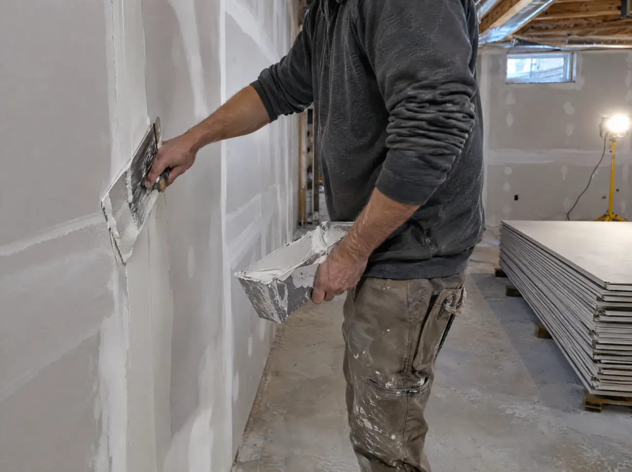 Castle Rock drywall: finishing taped seams in a basement