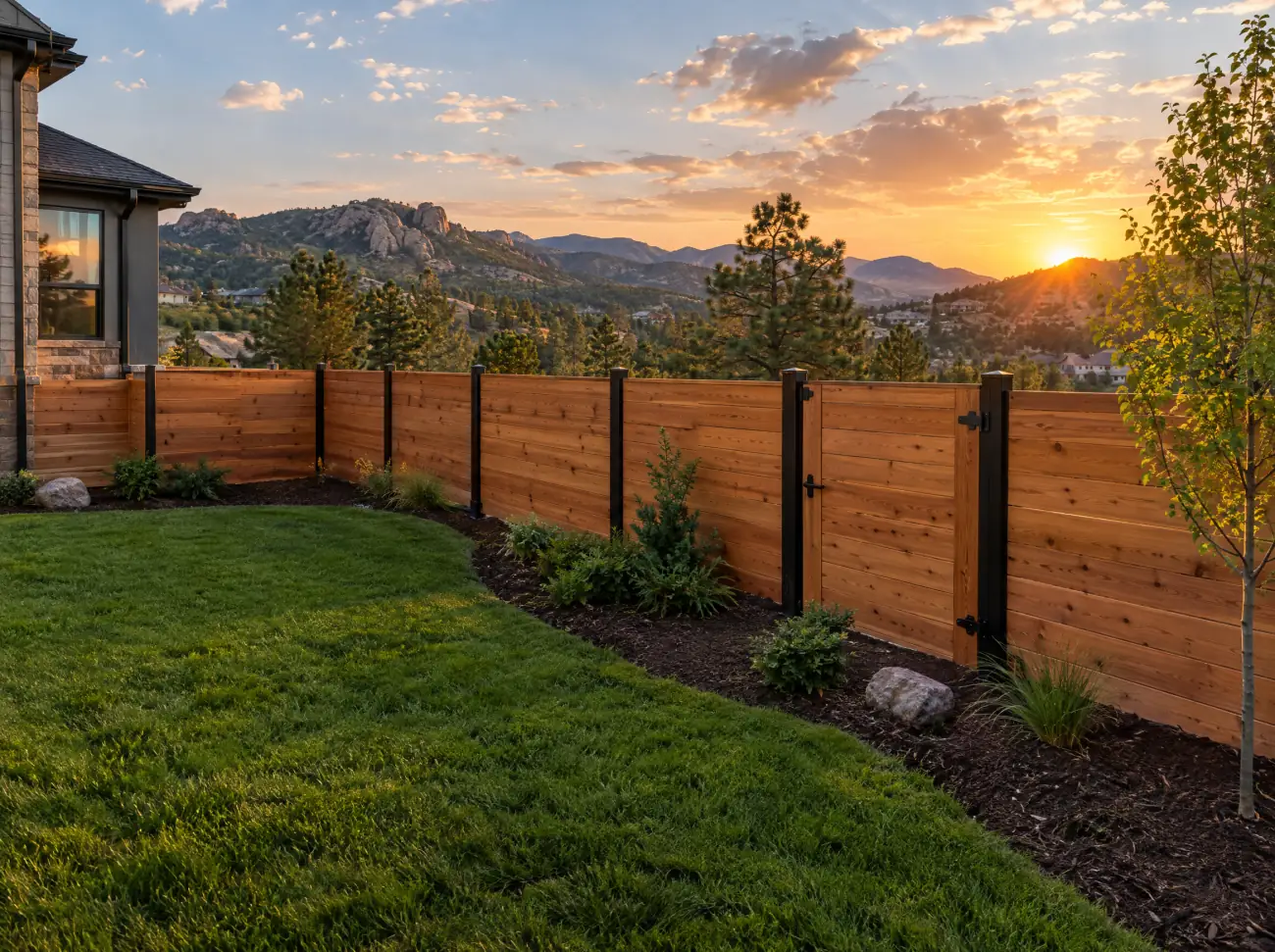 Castle Rock fencing: a new horizontal cedar privacy fence with steel posts