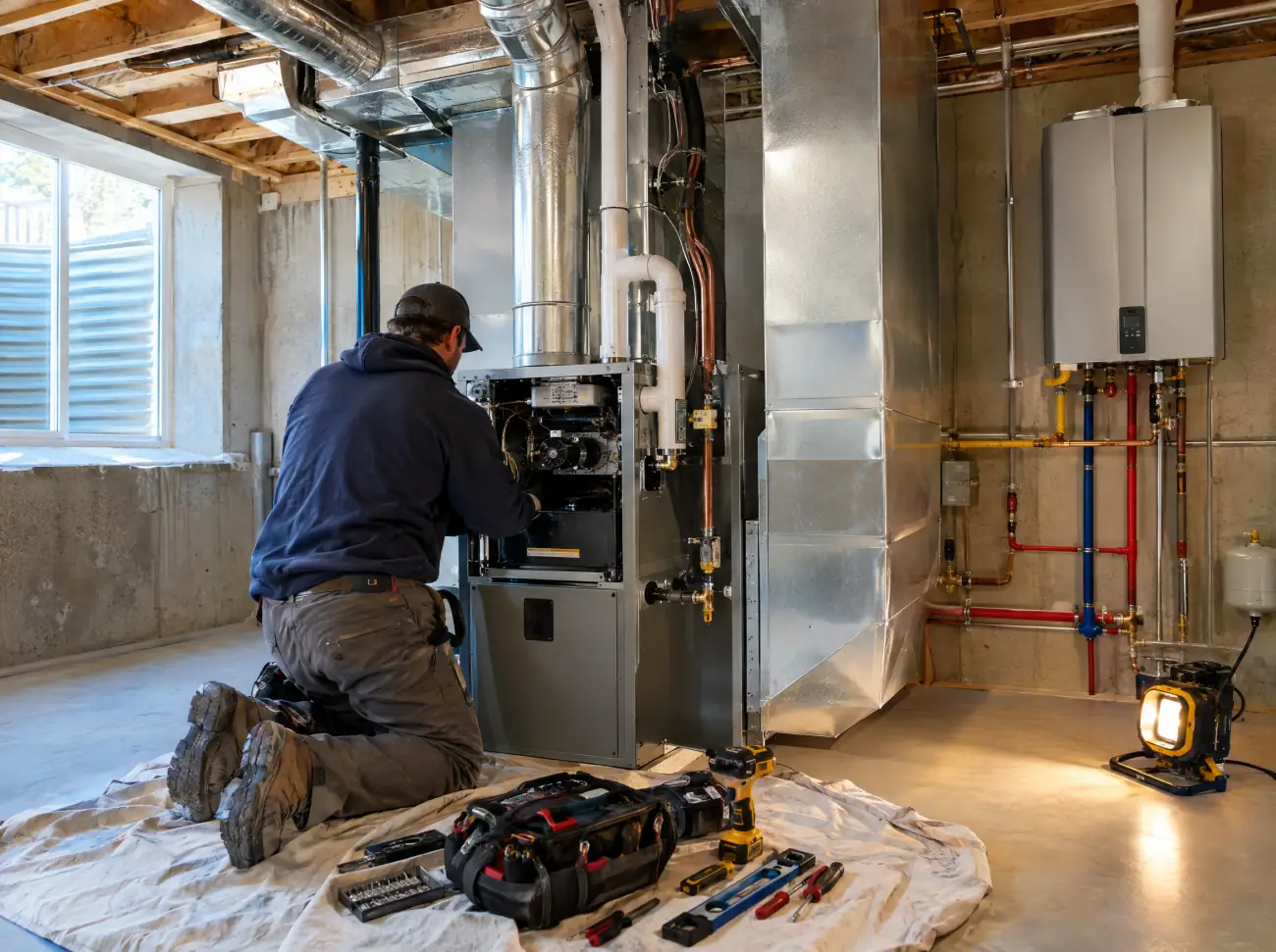 Castle Rock heating and cooling: installing a new furnace in a basement Castle Rock heating and cooling: installing a new furnace in a basement