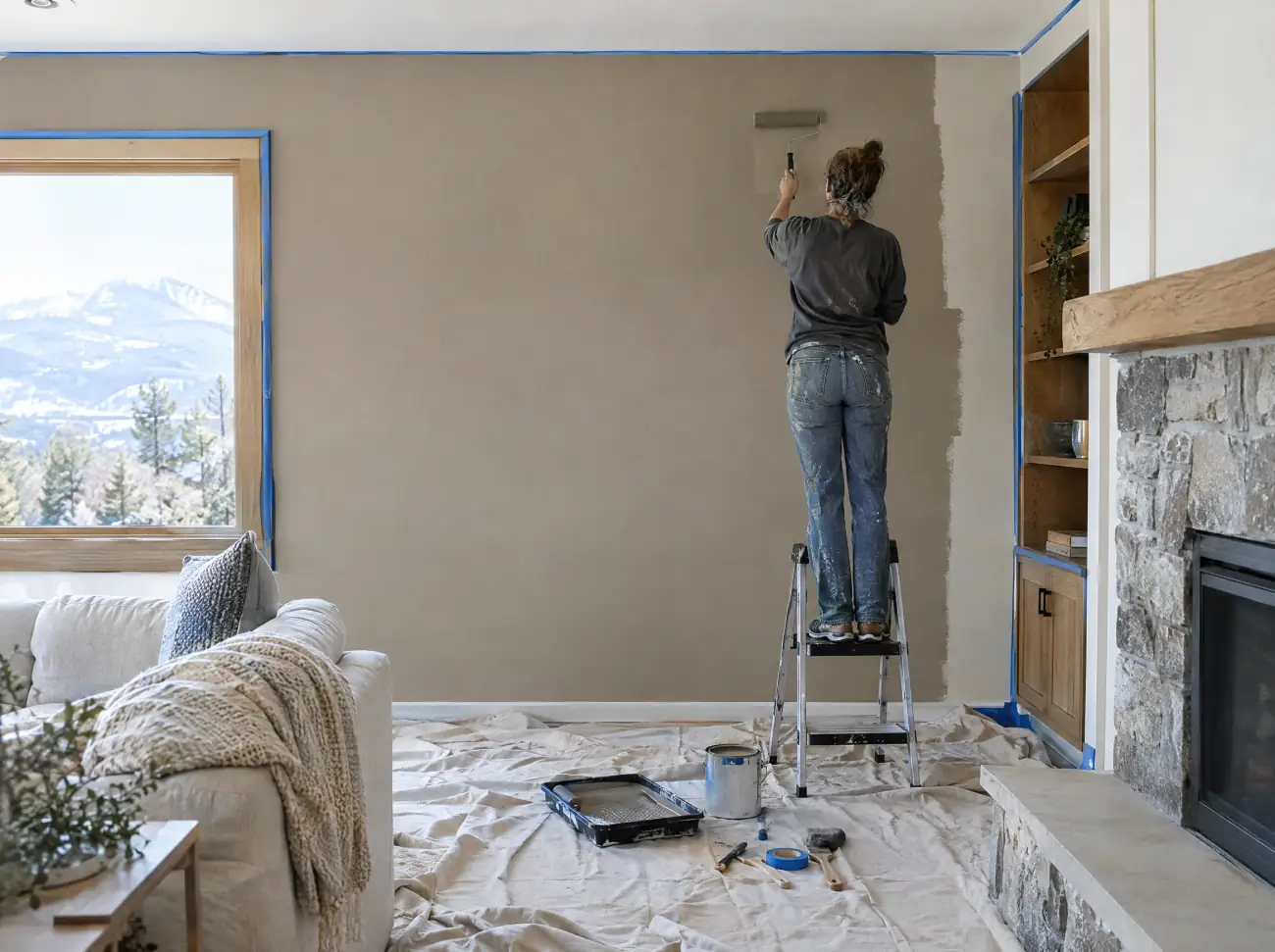 Castle Rock painting: rolling a fresh color onto a living room wall Castle Rock painting: rolling a fresh color onto a living room wall