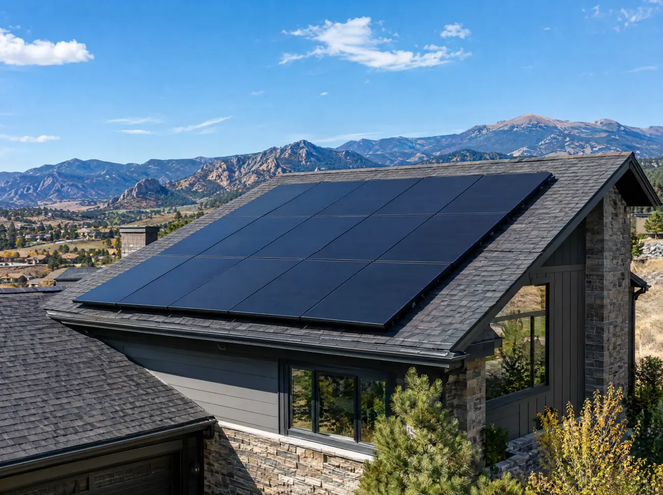 Castle Rock solar: black solar panels on a south-facing roof